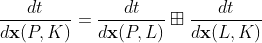 \frac{dt}{d\mathbf{x}(P,K)}=\frac{dt}{d\mathbf{x}(P,L)} \boxplus \frac{dt}{d\mathbf{x}(L,K)}
